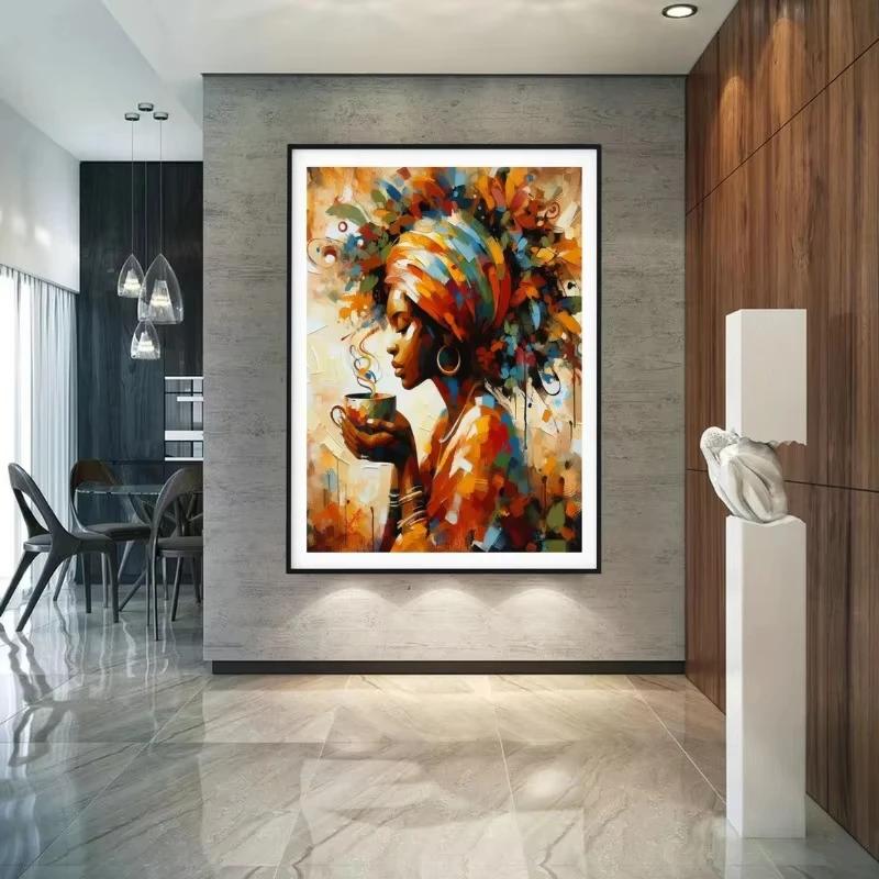 المرأة السوداء الأمريكية الأفريقية الاسترخاء المشارك فتاة باردة قراءة كتاب الأفرو حائط لوح رسم الفن لغرفة المعيشة ديكور المنزل