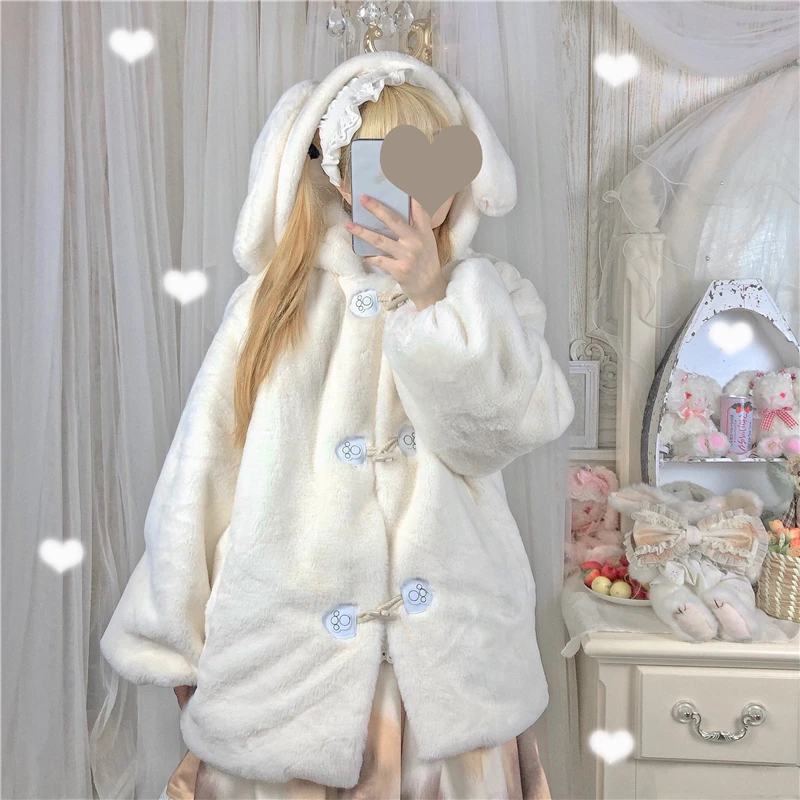 Japanische weiche Mädchen niedlich jk Campus weiche Baumwolle Kleidung Horn Schnalle Kapuze verdicken Lolita Plüsch jacke weiblich winte cosplay cos