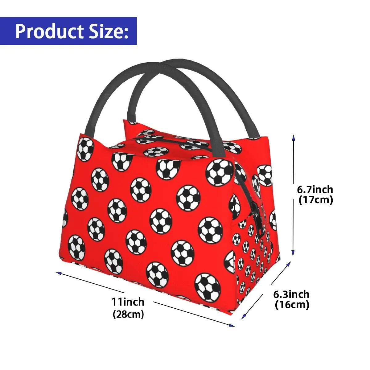 Soccer Ball With Red Background Pattern Lunch Bags Insulated Bento Box Lunch Tote Picnic Bags Cooler Thermal Bag for Woman Kids