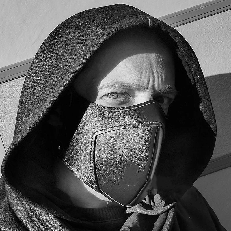 

Готическая кожаная маска для рта в стиле стимпанк для половины лица, теплый многоразовый пылезащитный аксессуар, чехол для ремня, Балаклава, мотоцикл, байкер