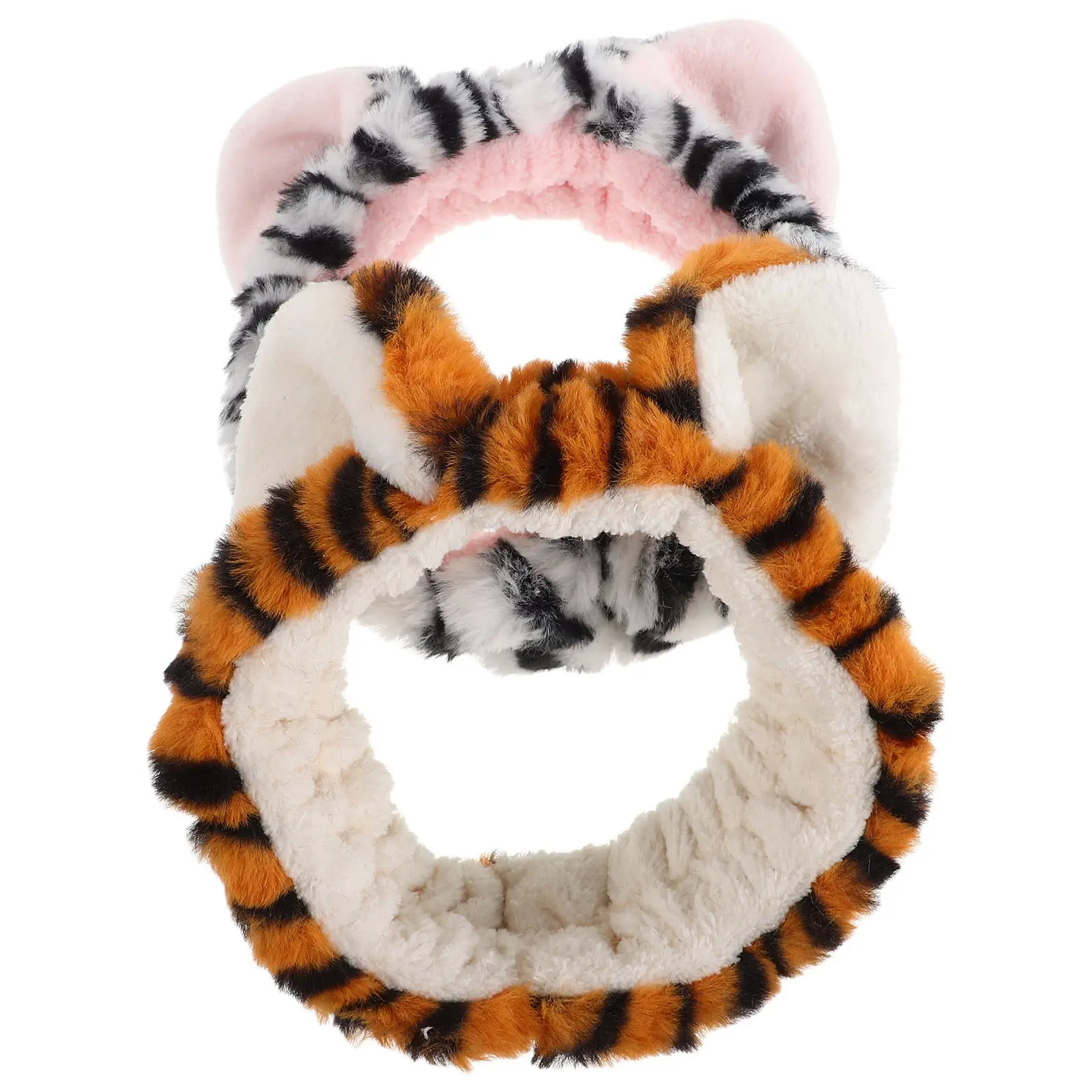 

Набор из 2 эластичных повязок на голову с тигровым принтом для женщин и девушек: для ухода за кожей, спа-процедур, макияжа, умывания, регулируемая эластичная повязка для волос
