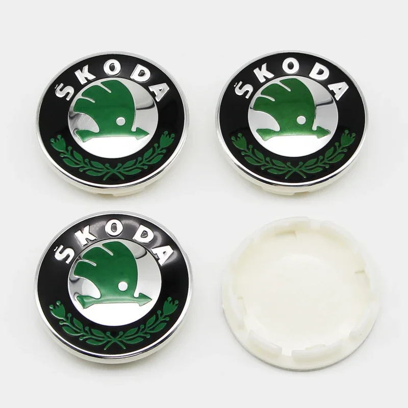 4Pcs 56mm Wheel Center Caps Aluminum Domed Sticker Alloy Badge For Skoda Rapid Octavia A5 RS Kodiaq Fabia A7 Accessories