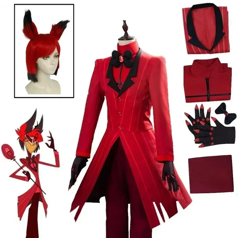 

SN66 Hazbin Cosplay Hotel Uniform ALASTOR Cosplay Costume Adult Men Halloween Uniform Jacket Wig Costumes Red Suit Anime CospW &