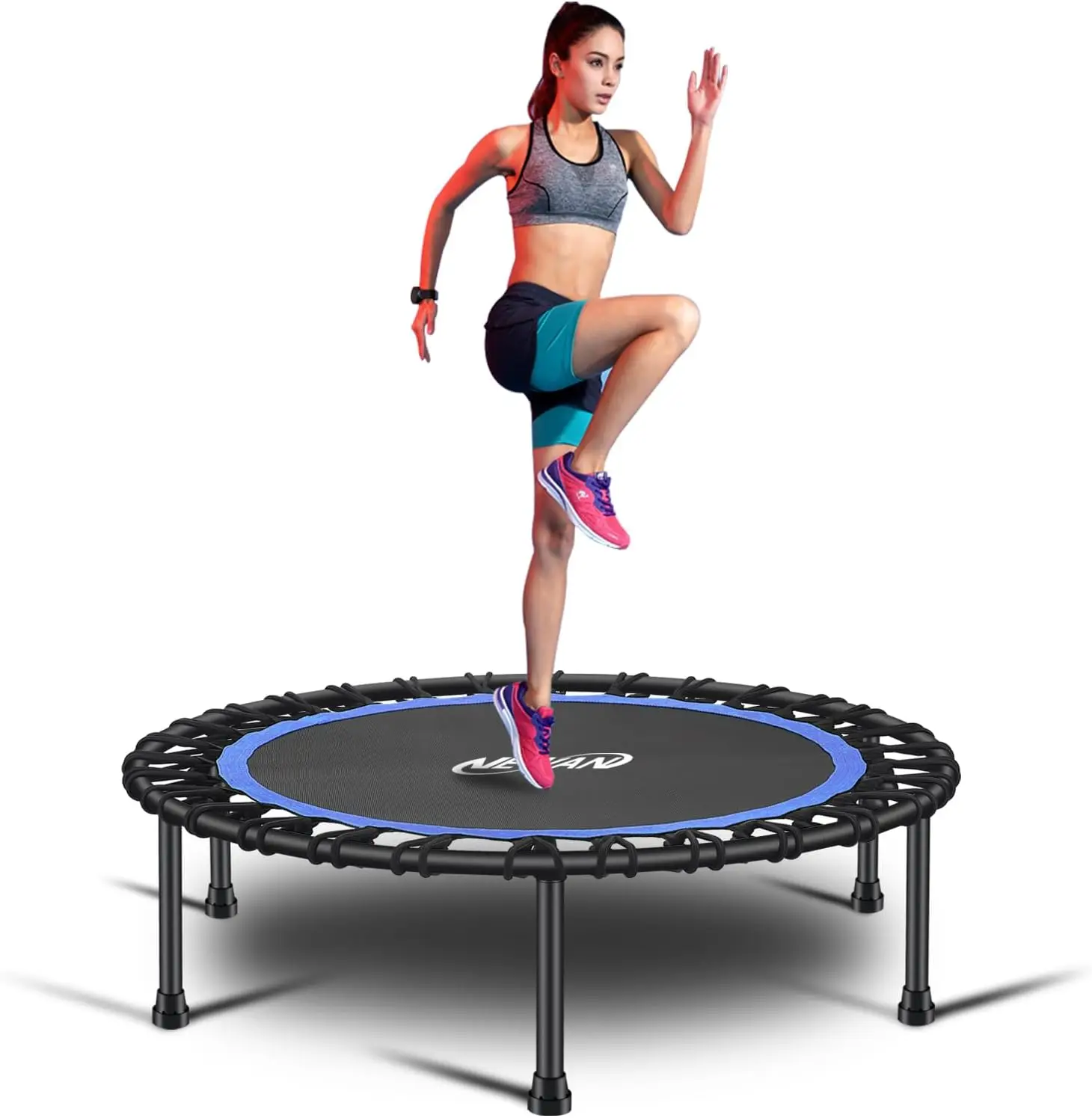 

40"-48" Silent Mini Trampoline Fitness Bungee Rebounder for Cardio Workout, Max Weight 330lbs