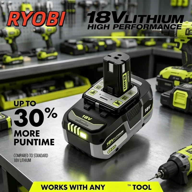 

RYOBI ONE+ 18V 6.0Ah Rechargeable Lithium Battery, High-capacity Battery, Suitable for A Full Range of ONE+ Cordless Power Tools