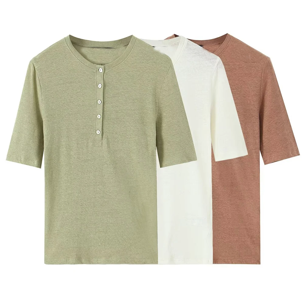 

DiYiG ЖЕНЩИНА 2025 Лето Новый продукт Модная многоцветная футболка с короткими рукавами Ретро универсальный топ с круглым вырезом Mujer