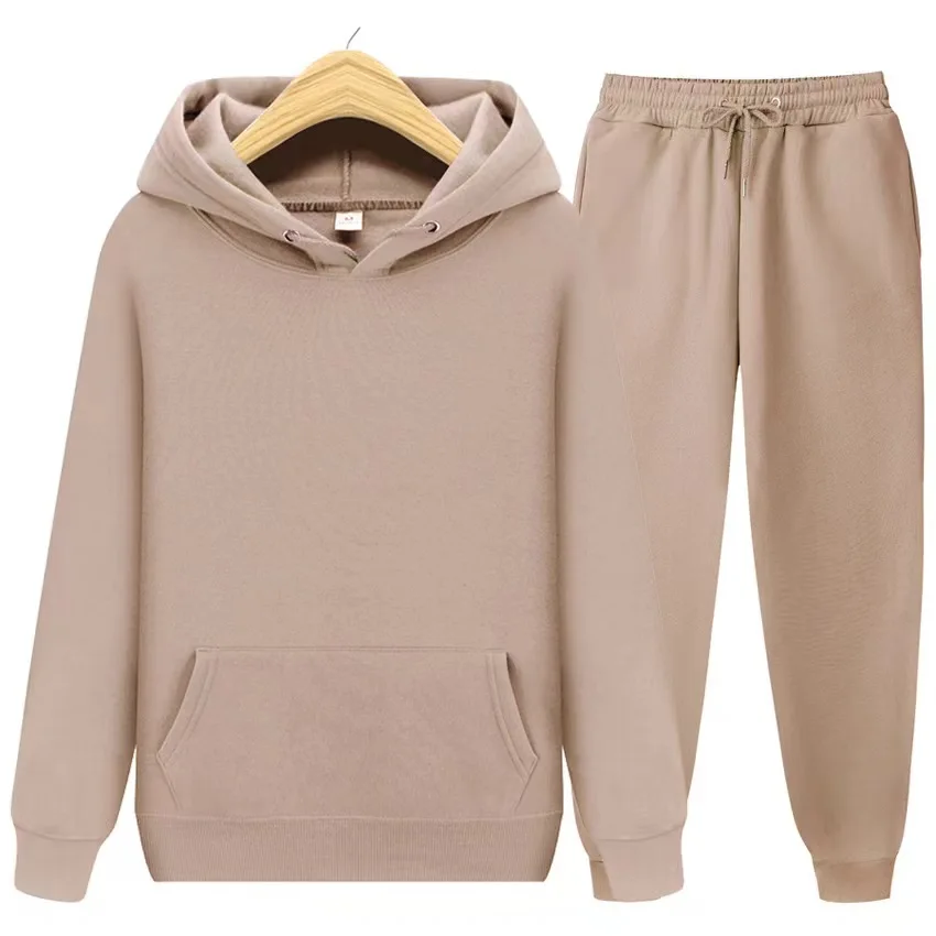 New men's and women's sportswear hoodie casual solid color thick pullover and pants two-piece set autumn and winter jogging suit