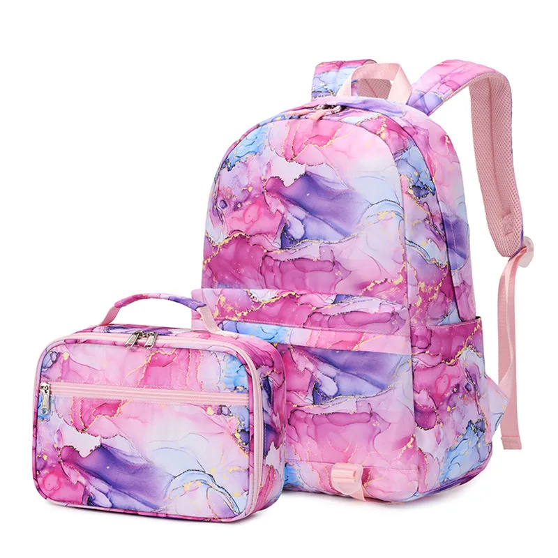 Conjunto de bolsas escolares impermeáveis para crianças, mochilas fofas para meninas adolescentes, mochila estudantil, bolsa escolar infantil com lancheira, 2 peças