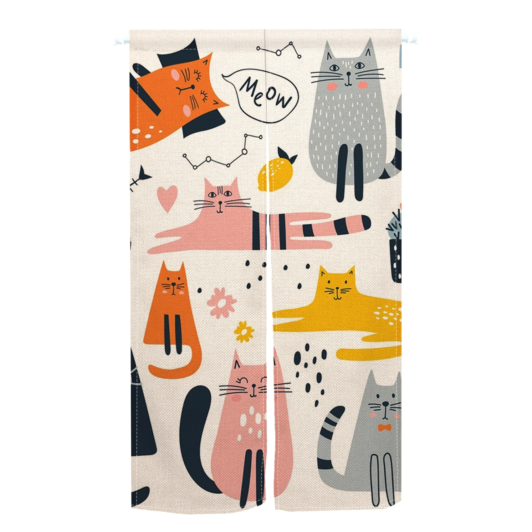 Japanese Door Curtain Funny Cute Cat Colorful Ukiyo-e Kitchen Partition Bedroom Bathroom Hanging Screen Room Partition Curtain