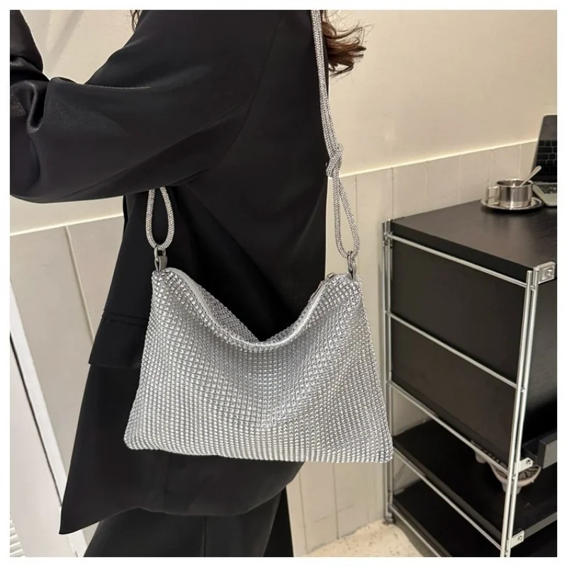 

Glitter Evening Dinner Clutch Bag Elegant Women Lady Party Cocktail Wedding Bag Rhinestone Decorated Large Capacity Underarm Bag