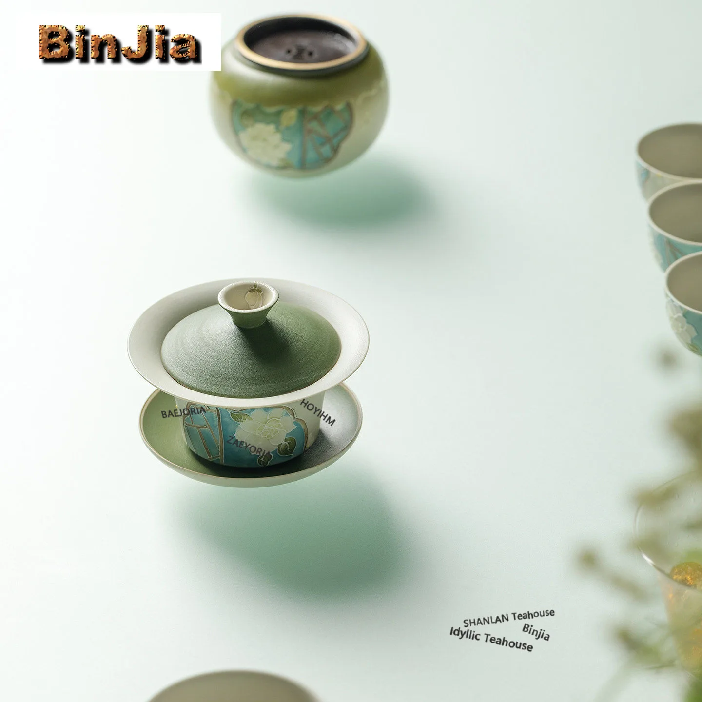 100ml Hand-painted Light Green Gardenia Gaiwan Ancient Tea Tureen Tea Bowl With Lid Kit Tea Brewing Cover Bowl Drinkware Gifts