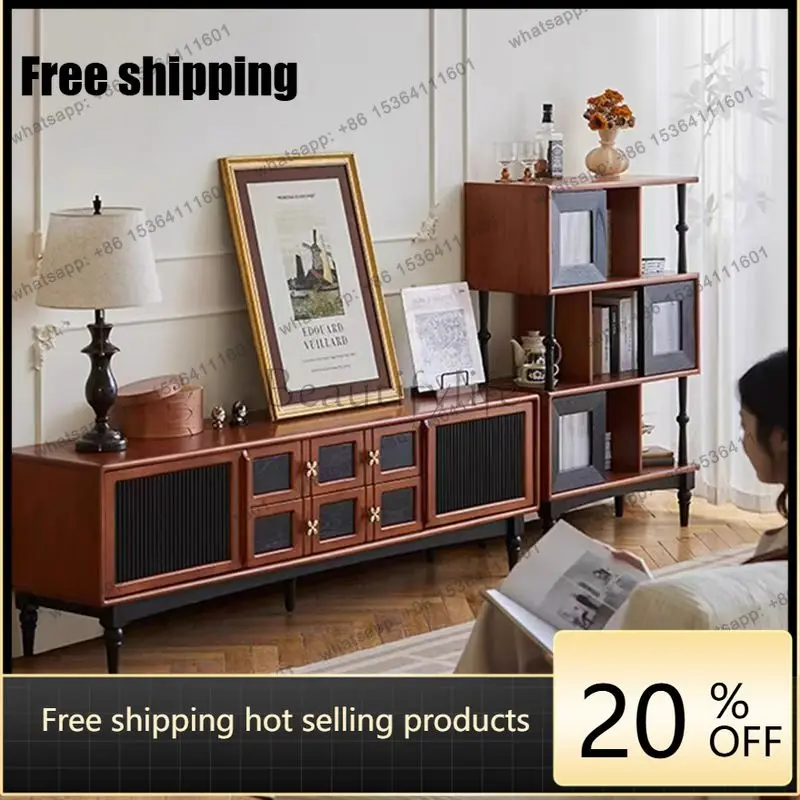 LD antique living room retro storage cabinet small apartment solid wood floor combination cabinet