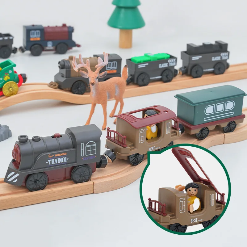 Elektrische trein magnetische auto gegoten slot geschikt voor alle merken houten treinbaan spoor elektrische trein trein voor kinderen kinderspeelgoed
