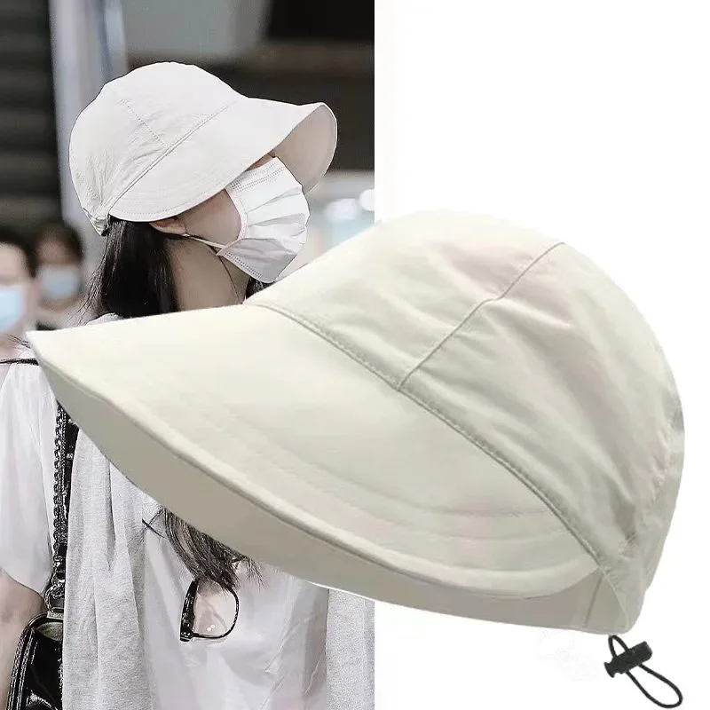 

Foldable Wide Brim Sun Hat Drawstring Adjustable Caps for Men Women Beach Hats Summer Quick-drying Visors Fisherman Cap