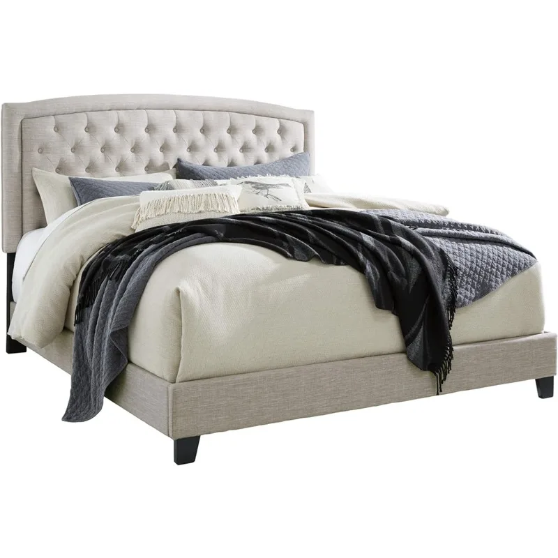 

Signature Design by Ashley Jerary Farmhouse Button-Tufted Upholstered Platform Bed, Queen, Light Gray