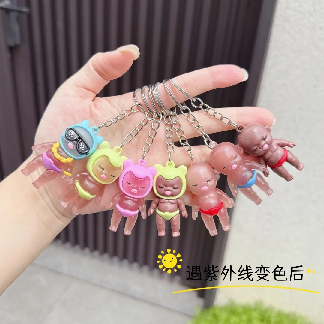 10Pcs Kawaii Natasha Keychain Squishy Fidget Toys Keychain Sun Color Change Black Doll Keychain Bag Charm Pendant Party Gifts
