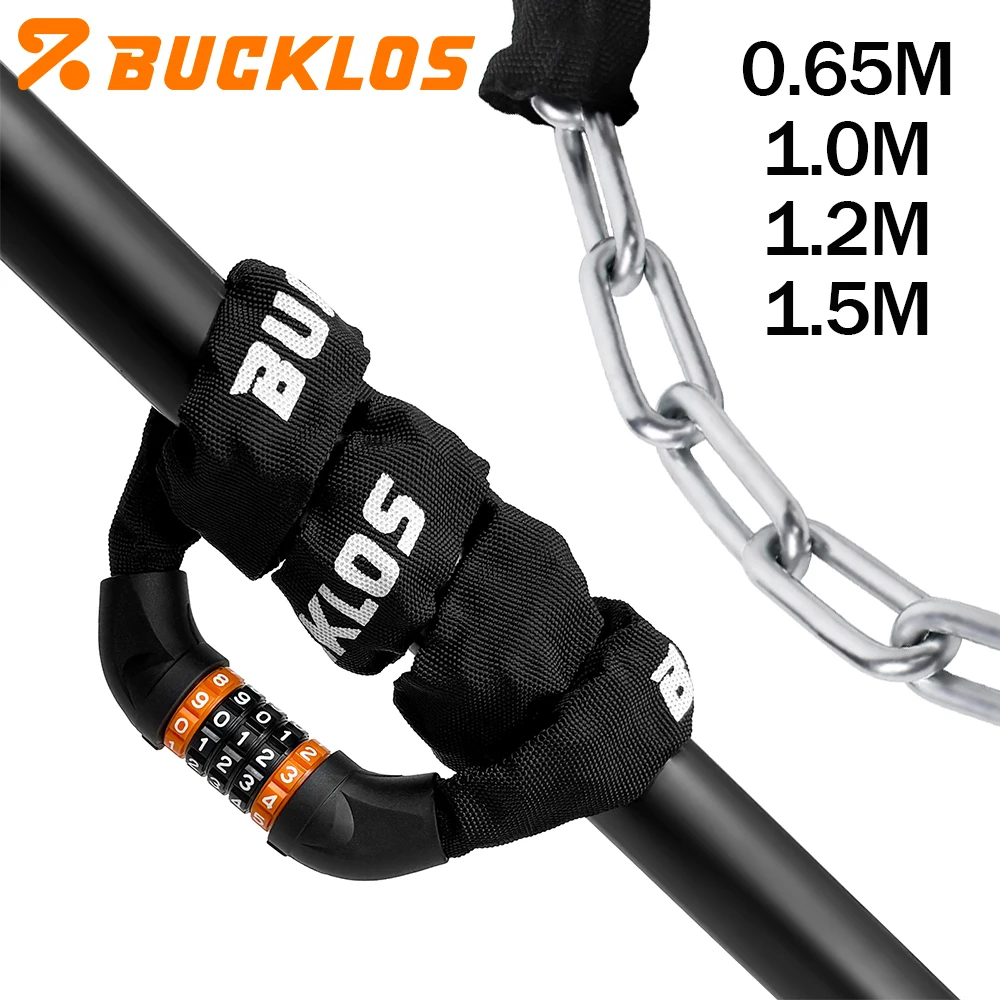 

Велосипедный цепной замок BUCKLOS из цинкового сплава, противоугонный, 1.5М, 1.2М, 1М, универсальный кодовый замок, утолщенный цепной замок для велосипеда