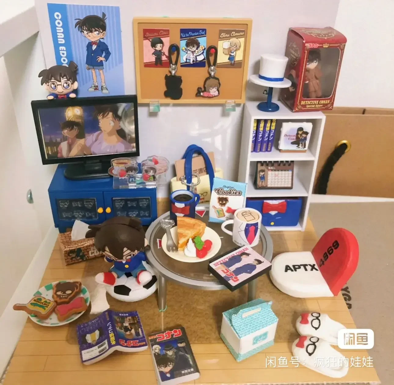 Re-ment Food Play Box Egg Toy Detective Conan Room Tv Cabinet Bookshelf Desktop Collection Graduation Gift Assemble Toy