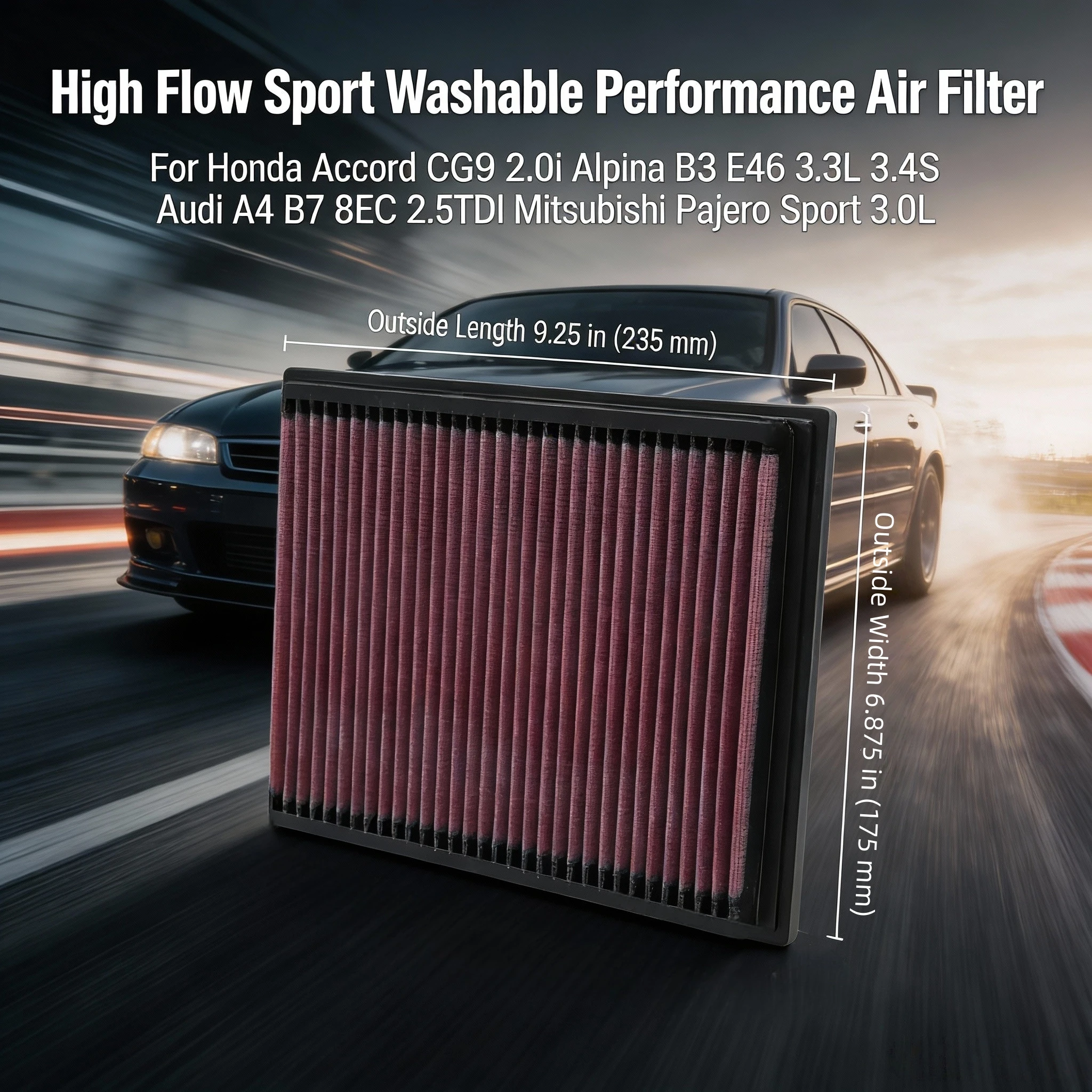 

Для Honda Accord CG9 2.0i Alpina B3 E46 3.3L 3.4S Audi A4 B7 8EC 2.5TDI Mitsubishi Pajero Sport 3.0L Воздушный фильтр с высоким расходом
