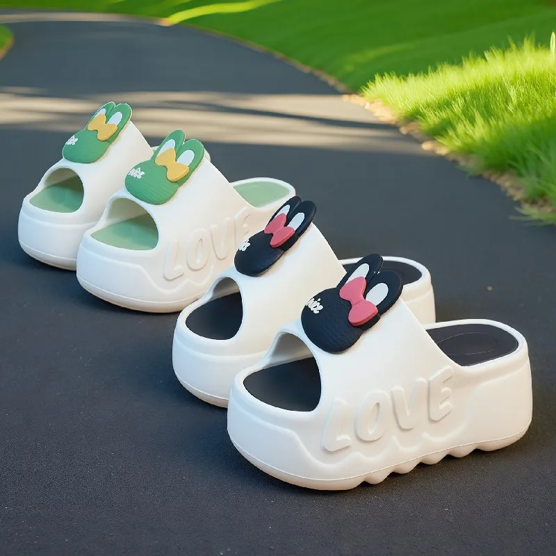New 2026 Green Rabbit Cat Slippers Woman 6.5cm High Heels Platform EVA Slides Designer Sandals Beach Clogs Women Elevator Shoe image 4