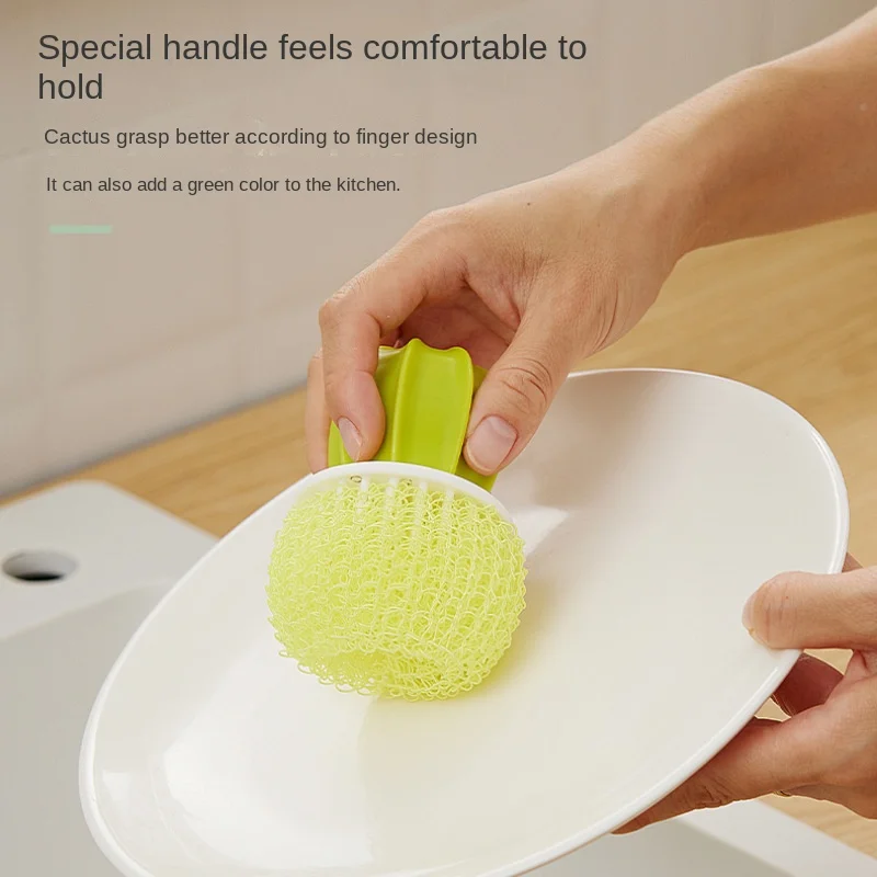 Dishwashing brush Kitchen cactus nano cleaning ball does not drop silk New dishwashing pot with handle home helper