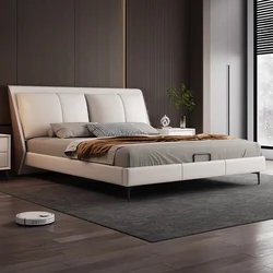 Italian Minimalist Bed Leather Modern Luxury Bed Solid Wood Headboard Double Cama De Lujo Para Dormitorio Bedroom Furniture