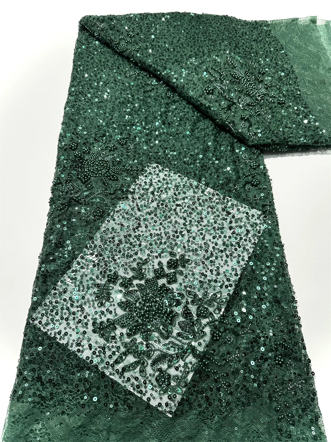 

Nigerian Lace Fabrics 2025 Green Sequence Lace Fabric Beaded Lace Fabrics With Sequence For Wedding Party Dresses