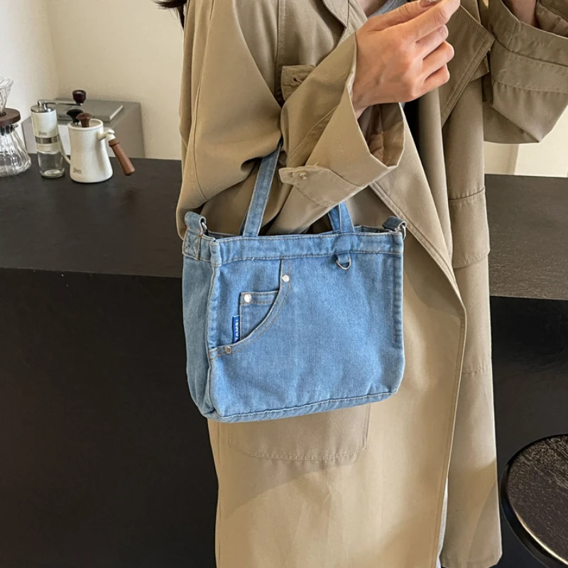 Sac à bandoulière en denim de grande capacité, édition coréenne, chimépissage, bergame, sac lancé unique, mode commpiedmont, sac aciers en toile