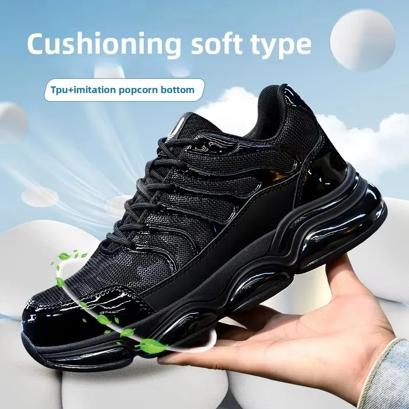 Soft Steel Toe Safety Shoes Anti Smash Puncture Proof Breathable Lightweight Thick Sole Cushioning Slip Resistant Work Boots