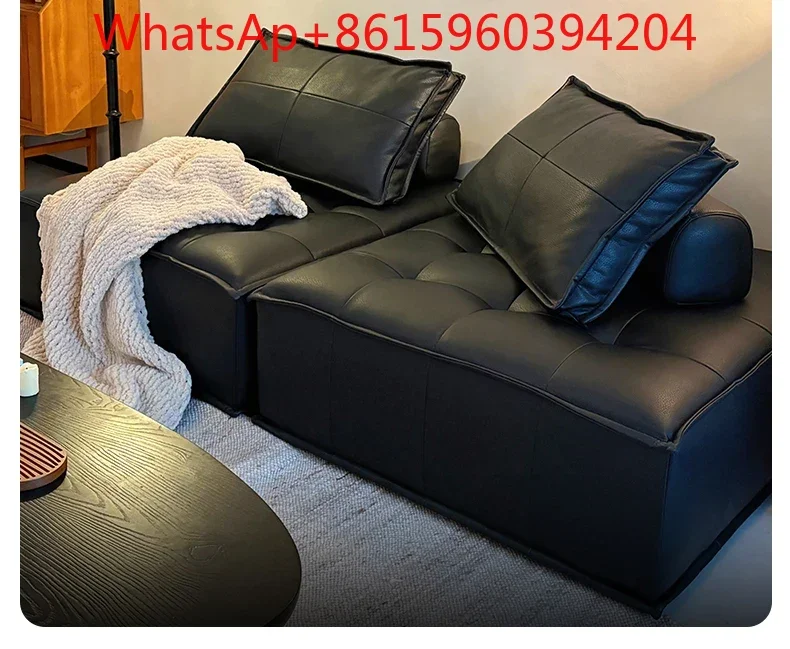 Leather sofa living room small apartment modern simple double straight row tofu block sofa module combination