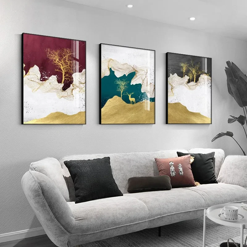 

Abstract Gold Bird Deer Tree Forest Posters and Prints, Wall Art, Canvas Painting, Nordic Wall Pictures for Living Room, Home De