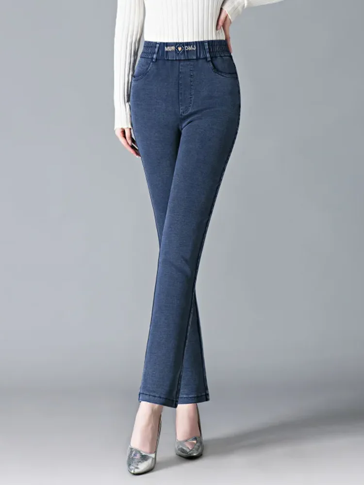 Vintage Skinny ยืด Thicken กางเกงยีนส์ดินสอฤดูหนาว Warm Elastic High เอวกํามะหยี่เรียงราย Denim กางเกงผู้หญิงลําลอง Vaqueros ใหม่