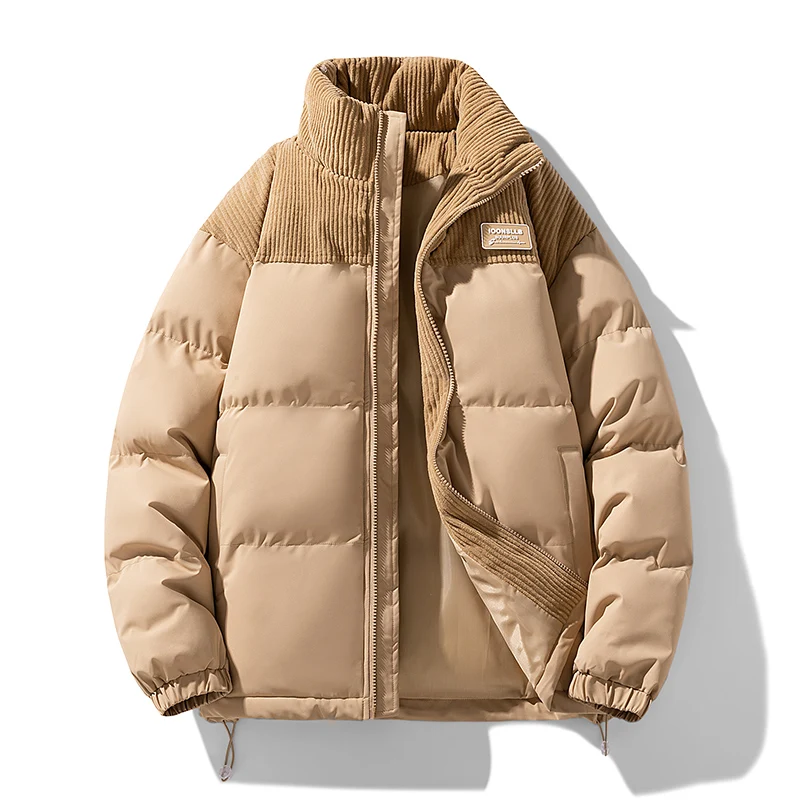 Men Color Block Stand Collar Cotton Coat Men Korean Style Quilted Cotton Outerwear Couple Matching Warm Padded Windproof Parkas