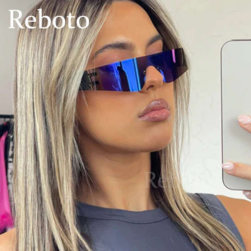 Rimless Y2K Sunglasses For Women Men Trendy Shield Wrap Around Oversized Fashion Frameless Sun Glasses Futuristic Wrap Eyewear