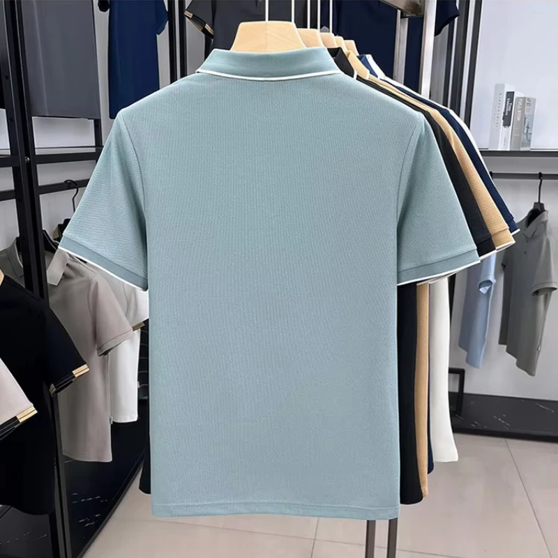 Color-blocked Collar Men's Casual Versatile Business Polo Shirt, Stretchable and Breathable Short-sleeve T-shirt.