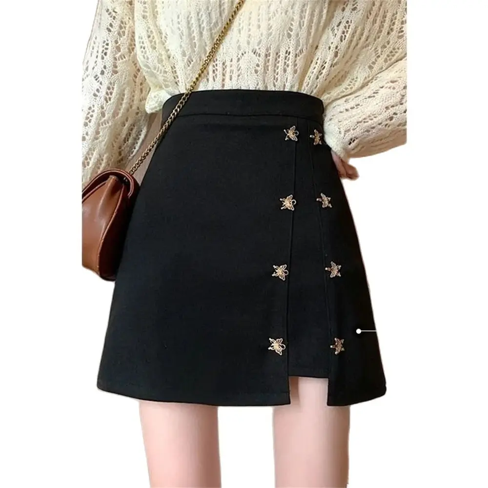 

Autumn Female Trend Butterfly Decoration A-Line Skirts 2023 Korean Style High Waist Knitted Skirts Woman Simple Short Skirts