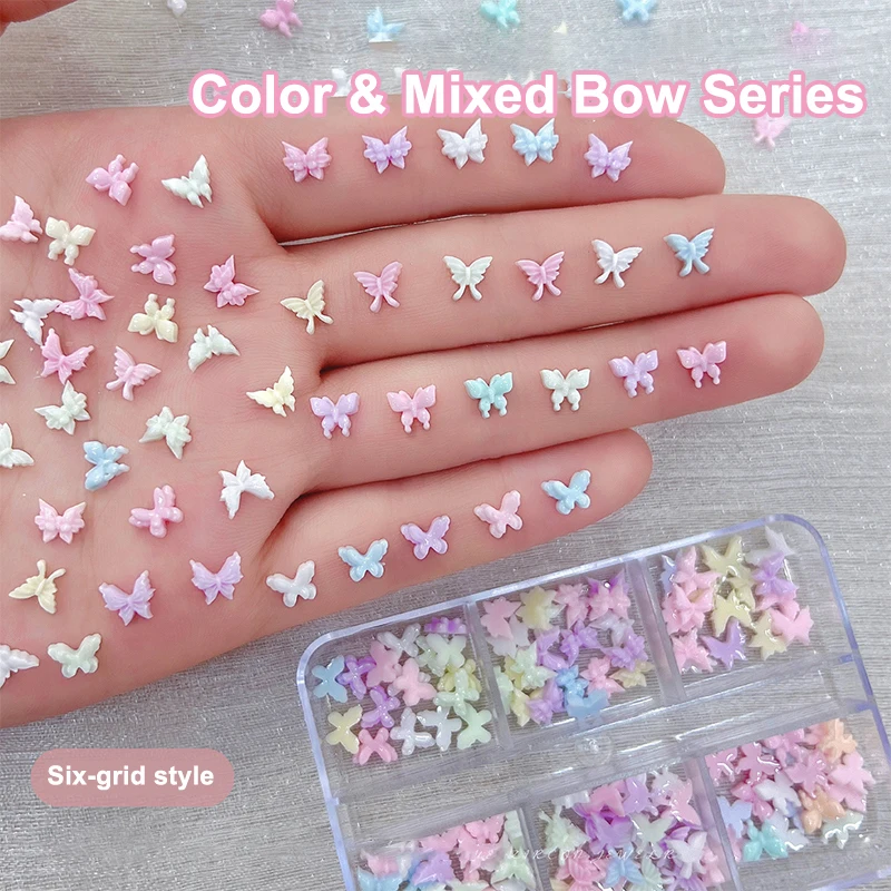 

6 Grid Small Butterfly Nail Charms 6*5mm 3d Resin Colorful Butterfly Nail Art Flat-Back Butterfly Nail Parts