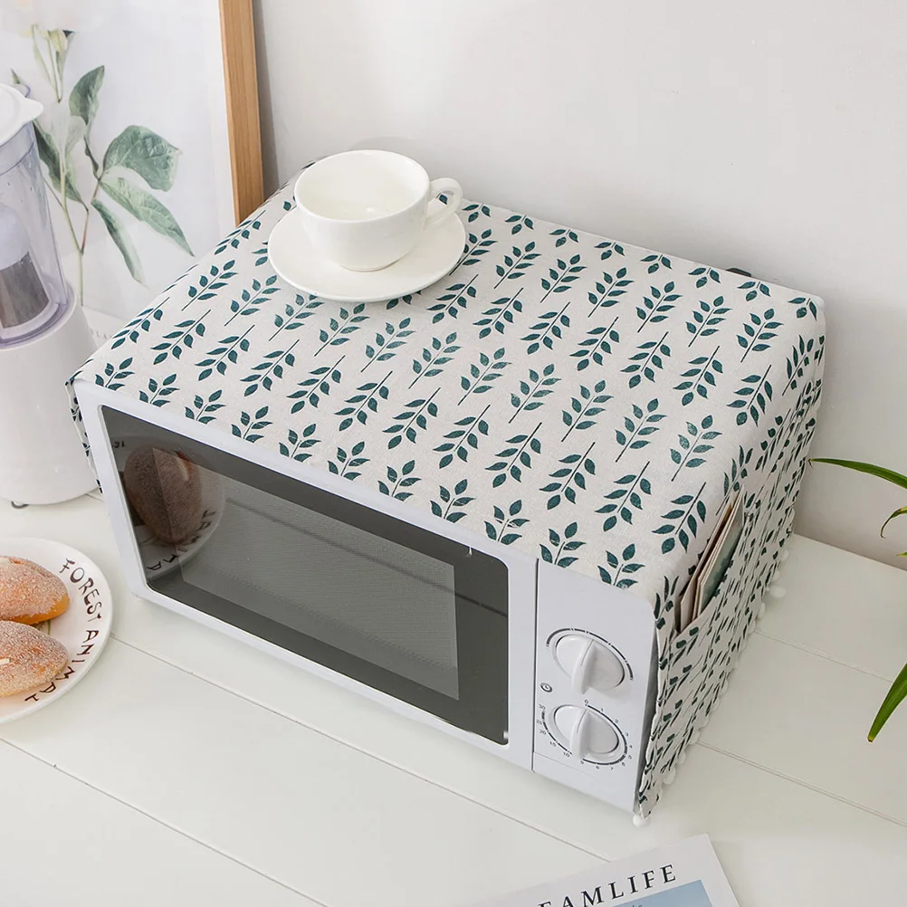 

Dustproof Microwave Oven Cover Natural Cotton Linen Fabric with Forest Style Design Protective Cover for Refrigerator Table