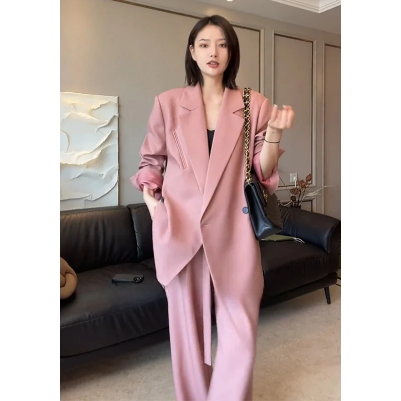 

Spring Faion plus Size Women's Korean Sle Suit Set Long Wide Leg Pants Two Piece Set Casual Comfortable Polyester Fiber