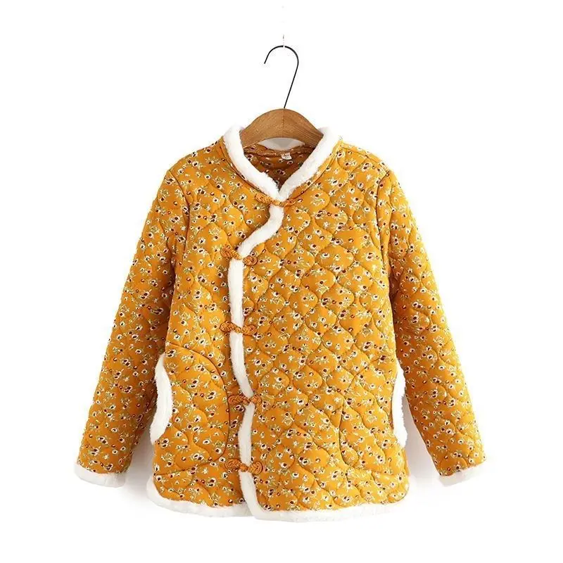 Flower Cotton Jacket for Housewives Big Flower Warm and Cold Resistant  Jacket Top for Middle-aged and Elderly Mothers