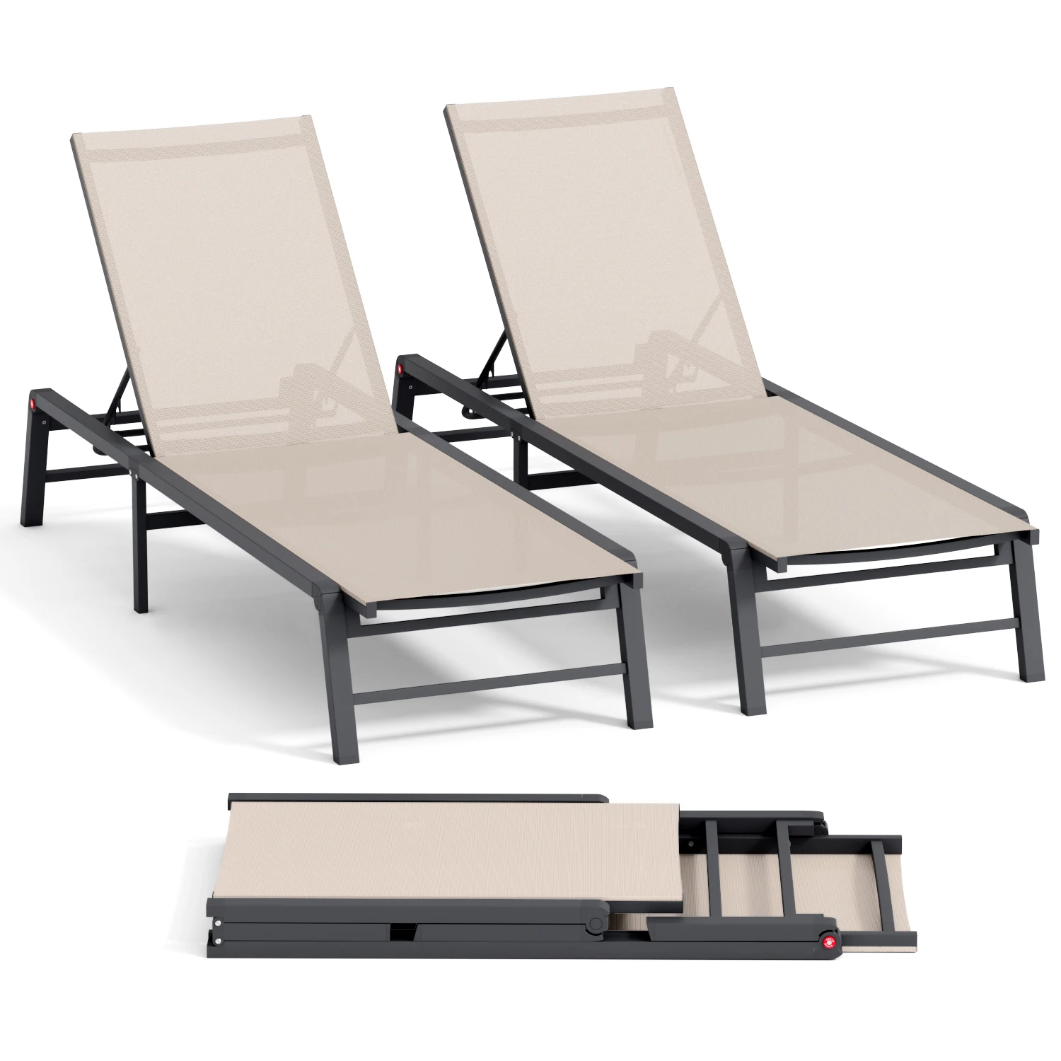 Foldable Sun Lounger, Aluminum - Outdoor Furniture Recliner Set 评论和价格