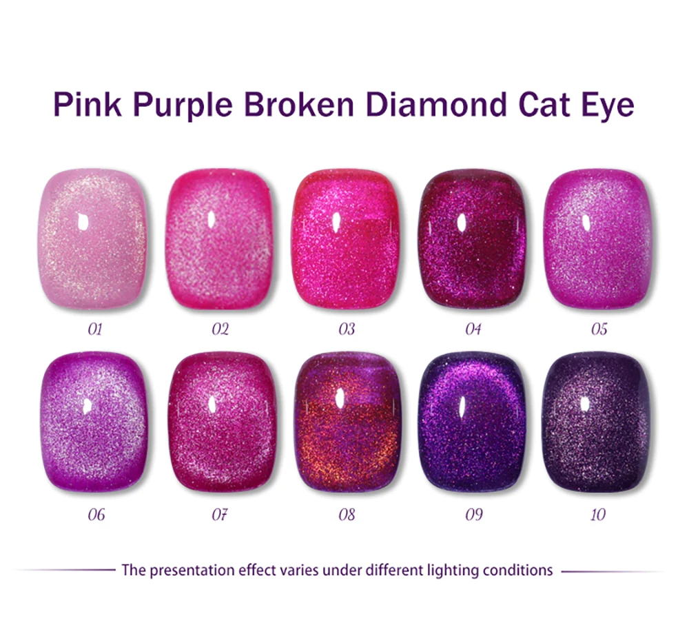 Vendeeni 10-Farben Glitzer-Brokkoli-Katzenaugen-Gel-Nagellack-Set, Glänzender Magnetischer UV-Soak-Off-Katzenaugen-Gel-Lack mit Display – Detail 10