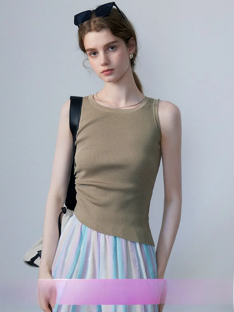 

Женский вязаный свитер Eggka без рукавов с цветными полосками, приталенный, с круглым вырезом, из полиэфирного волокна, лето 2024