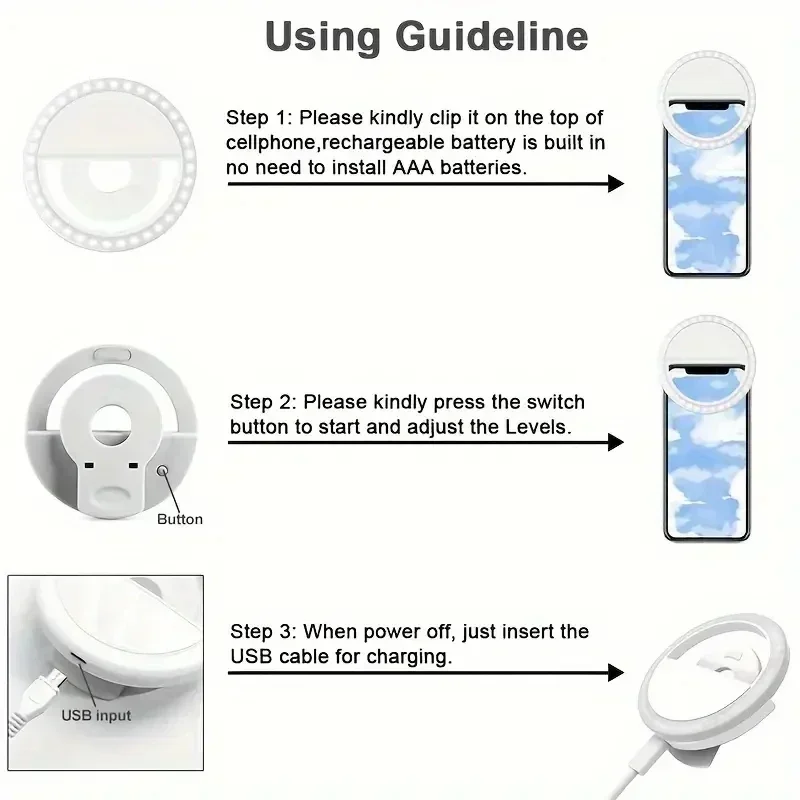 USB Charging LED Selfie Ring Light, Compatible with Various Mobile Phones, Phone Lens LED Selfie Lamp for Enhanced Selfie .