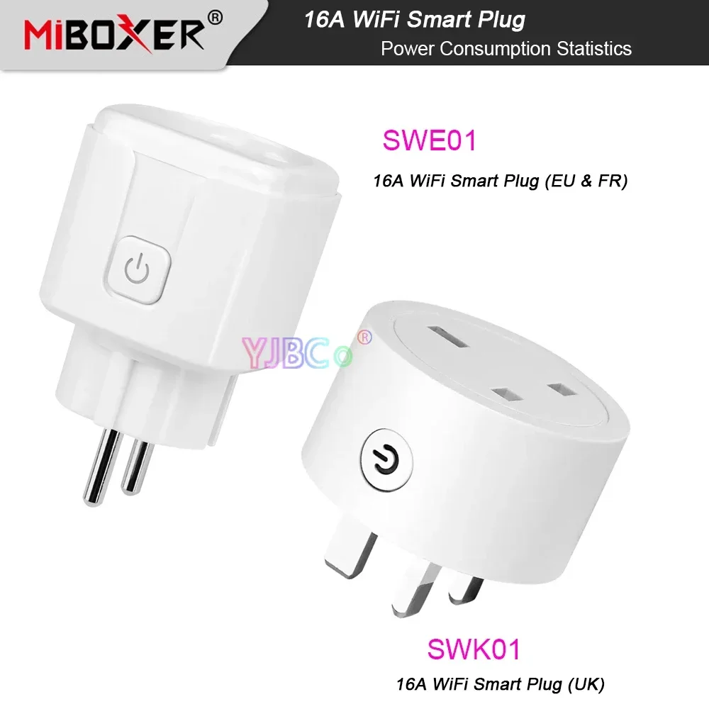 Miboxer Smart 16A WiFi Plug with Power Consumption Statistics (UK)/EU&FR) Timing Child Lock Memory Tuya app Remote/voice control