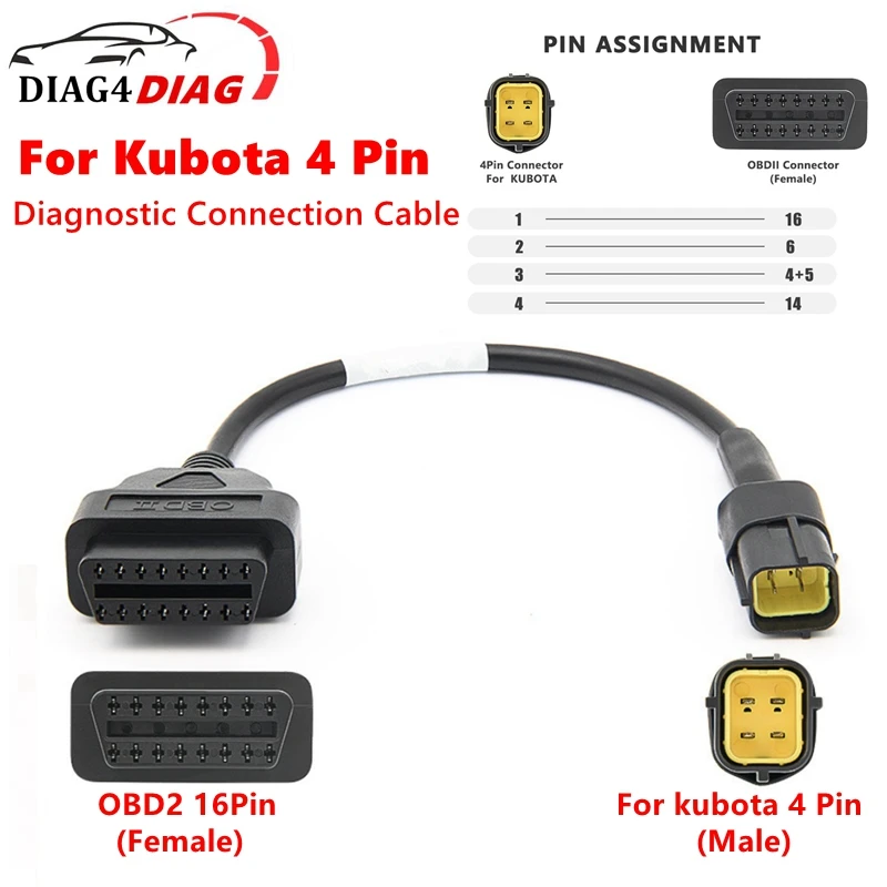

OBD2 4-контактный на 16-контактный гнездовой диагностический кабель-адаптер для Kubota 4-контактный соединительный диагностический соединительный кабель