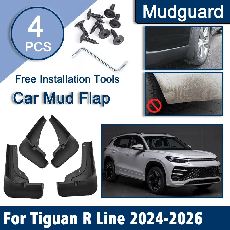 

Car Fenders For Volkswagen VW Tiguan R Line Body Kit 2024 2025 2026 Mudflads Soft Rubber Mud Guard Dust-proof Cars Accessories