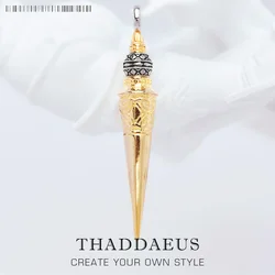 Two-Tone Cone Golden Pendant Vintage Fine Jewelry Pure 925 Sterling Silver Ornaments Gift For Woman & Men