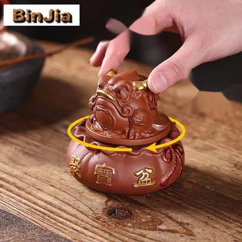 Purple Clay Rotating Golden Toad Money Drawing Tea Pet Handmade Tea Games Tea Figurine Play Toys Tea Statue Ornaments Teaware