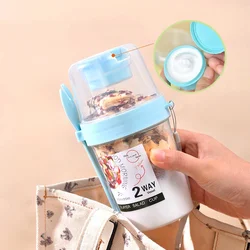 1Pc Breakfast Fruit Oat Yogurt Salad Cup With Lid And Spoon Two-layers Food Storage Bento Box Fitness Fat-Reduced Taper Bowl